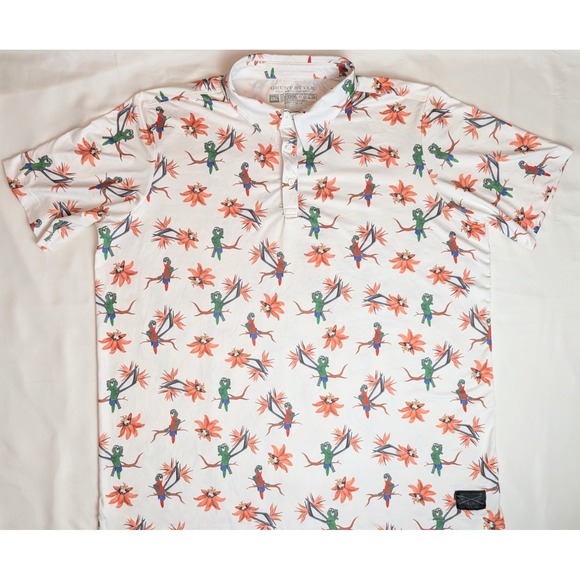 Grunt Style Polo Shirt Men's 2XL – Tropical Parrot Rifle Print White Golf... - Picture 1 of 4